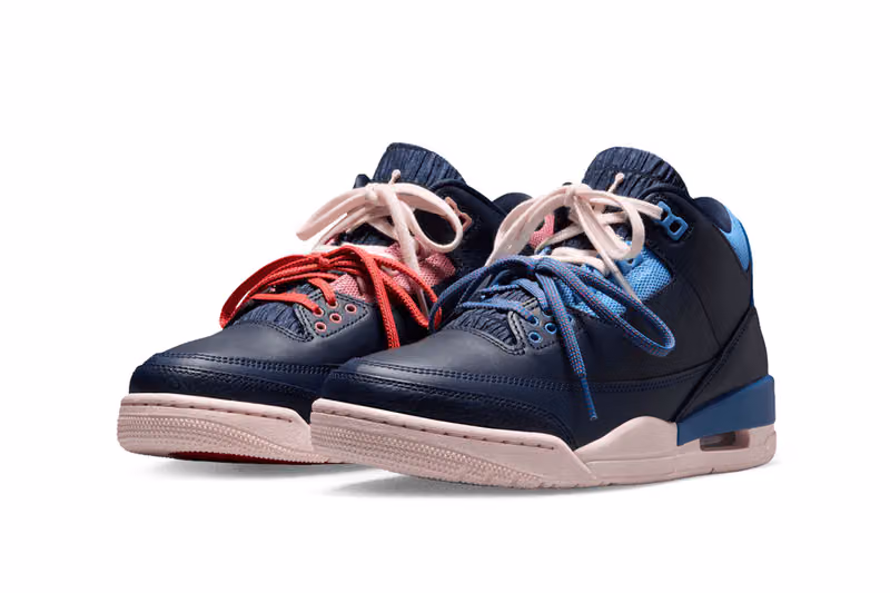 Air Jordan 3 'Sports Renaissance' mismatched pair featuring sweatshirt-style fabric on the tongue