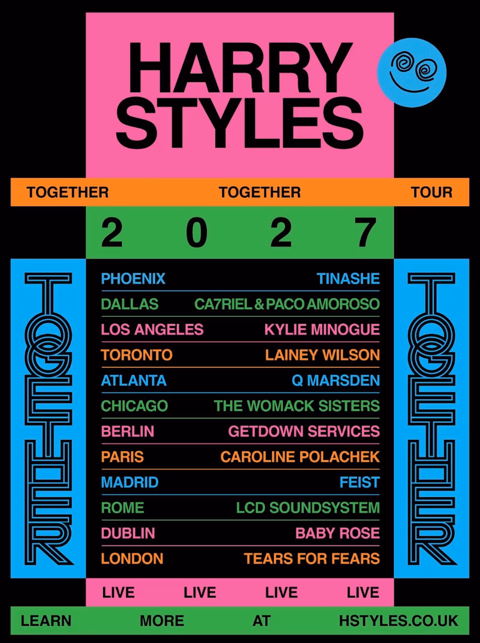 Harry Styles Announces Final Dates for "Together, Together" Tour: Hitting London, Rome, and LA in 2027, With Kylie Minogue, LCD Soundsystem Taking Turns Opening
