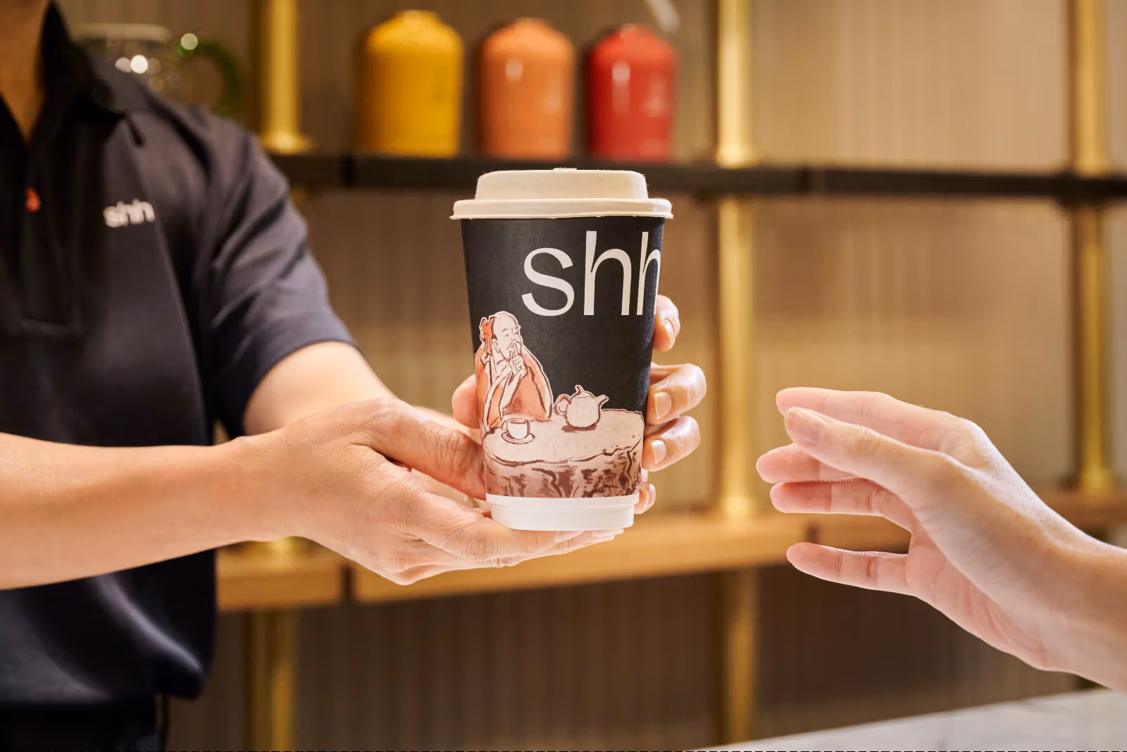 Tea drinks and interior at Smith+Hsu's Zhongshan flagship store