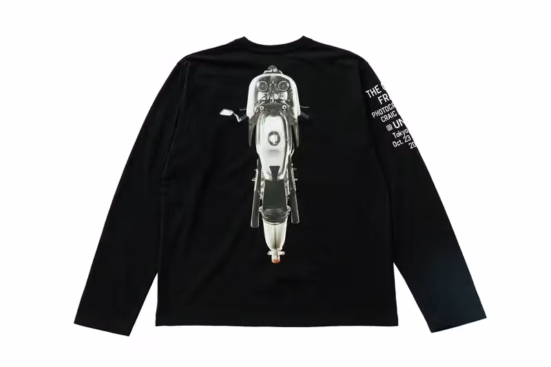 Motorcycle print on the black long-sleeve top
