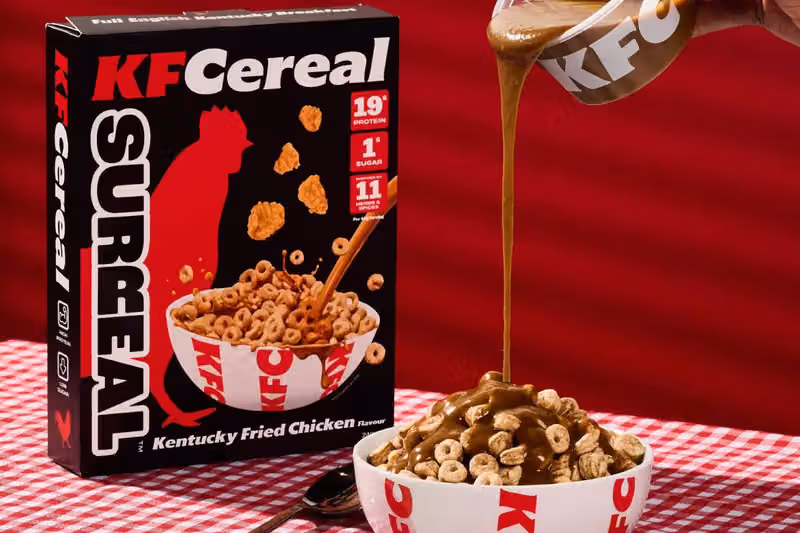 핵심 포인트 | KFC, Surreal과 손잡고 짭조름한 시리얼 'KFCereal' 출시... 우유 대신 그레이비소스 추천