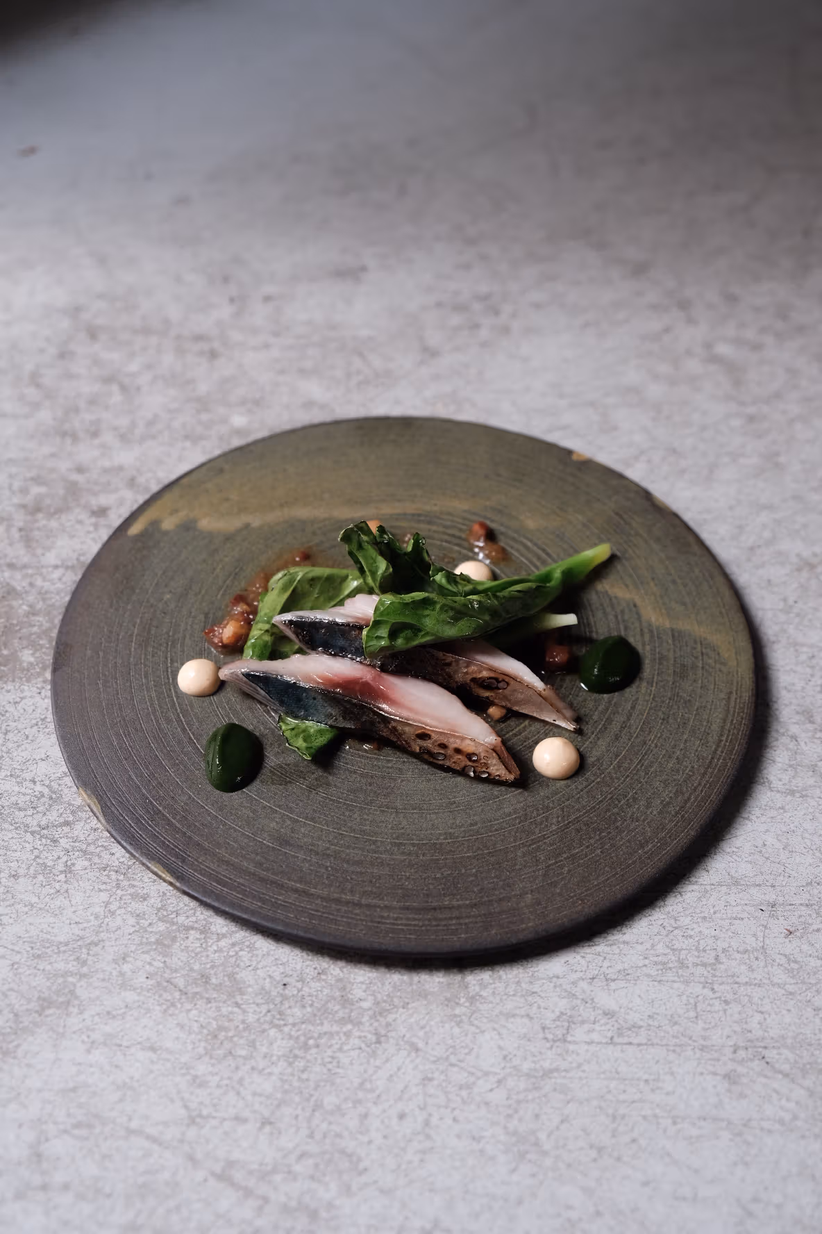 Japanese mackerel with coffee bacon sauce