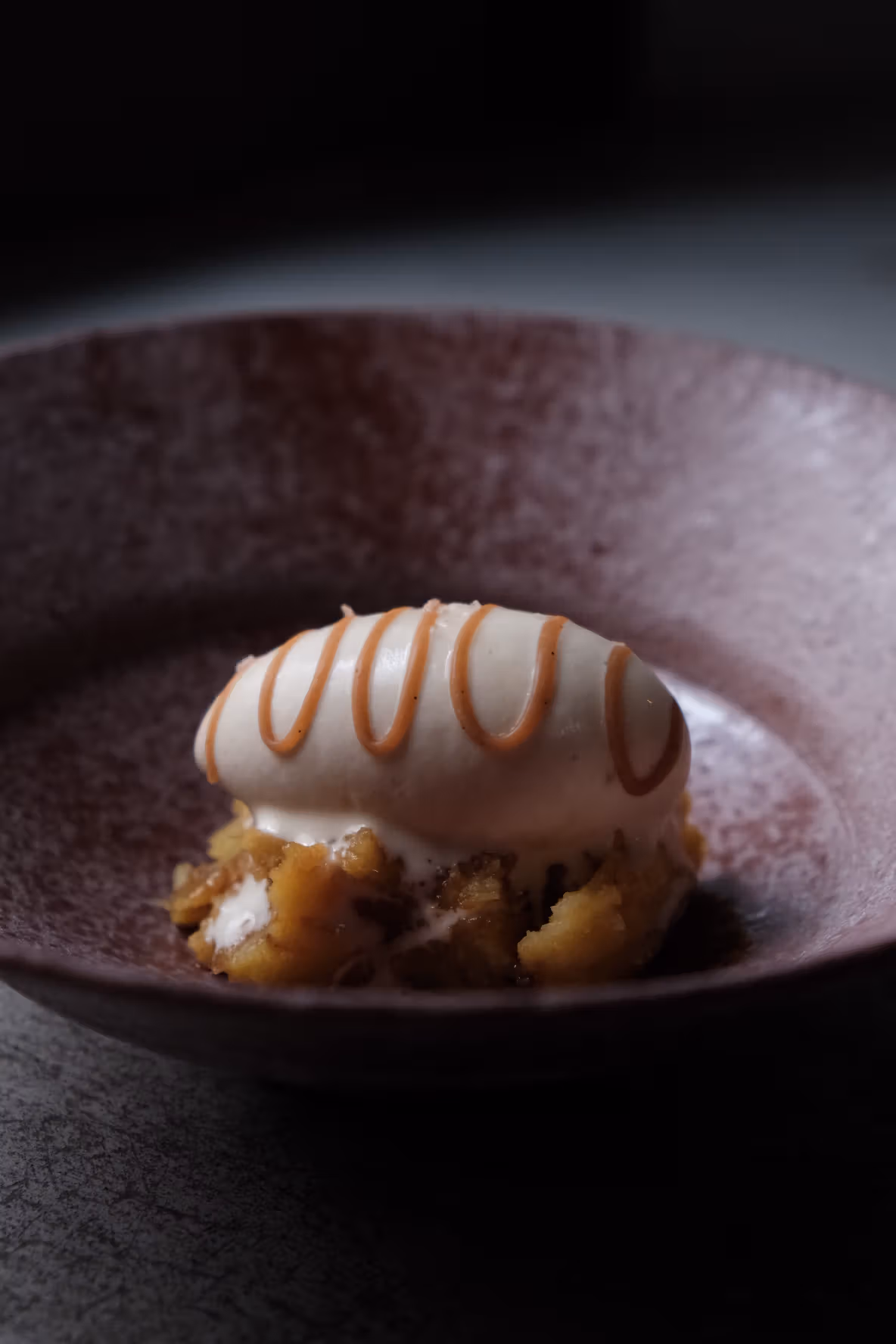 Sweet potato dessert with vanilla ice cream and sea salt caramel