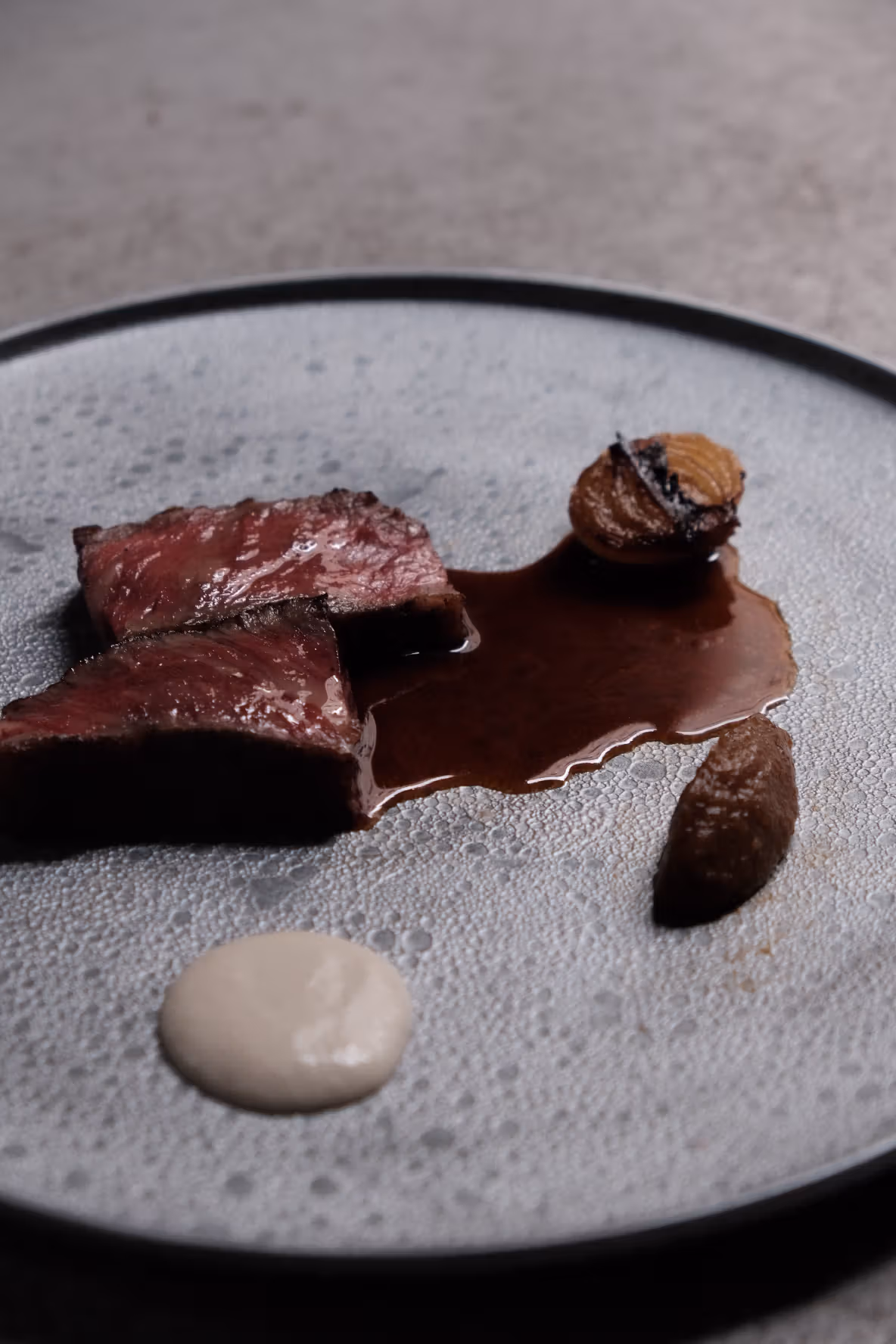 Australian Wagyu striploin with onion dishes
