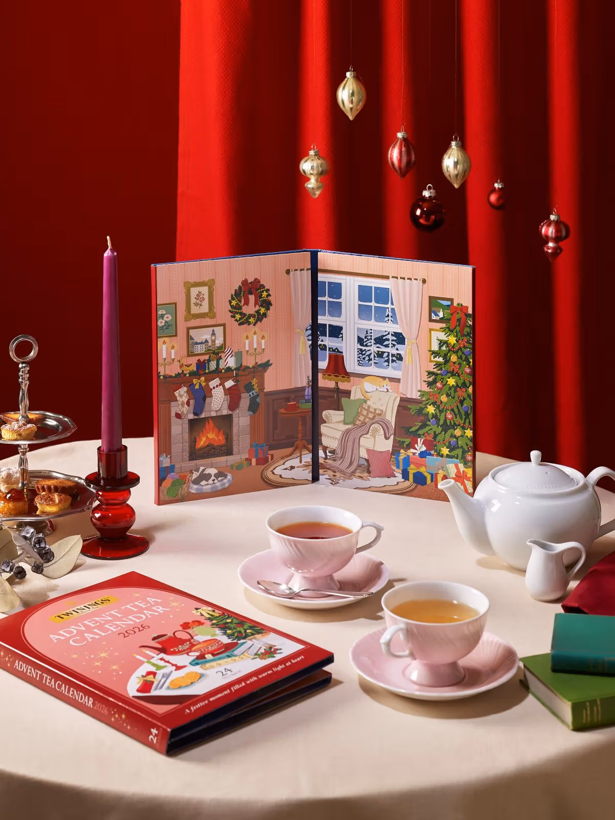 Twinings Advent Tea Calendar 2026: หน้าต่าง 24 บานในฉากคริสต์มาสรูปหนังสือ