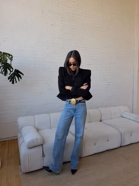 Short jacket with military details and denim