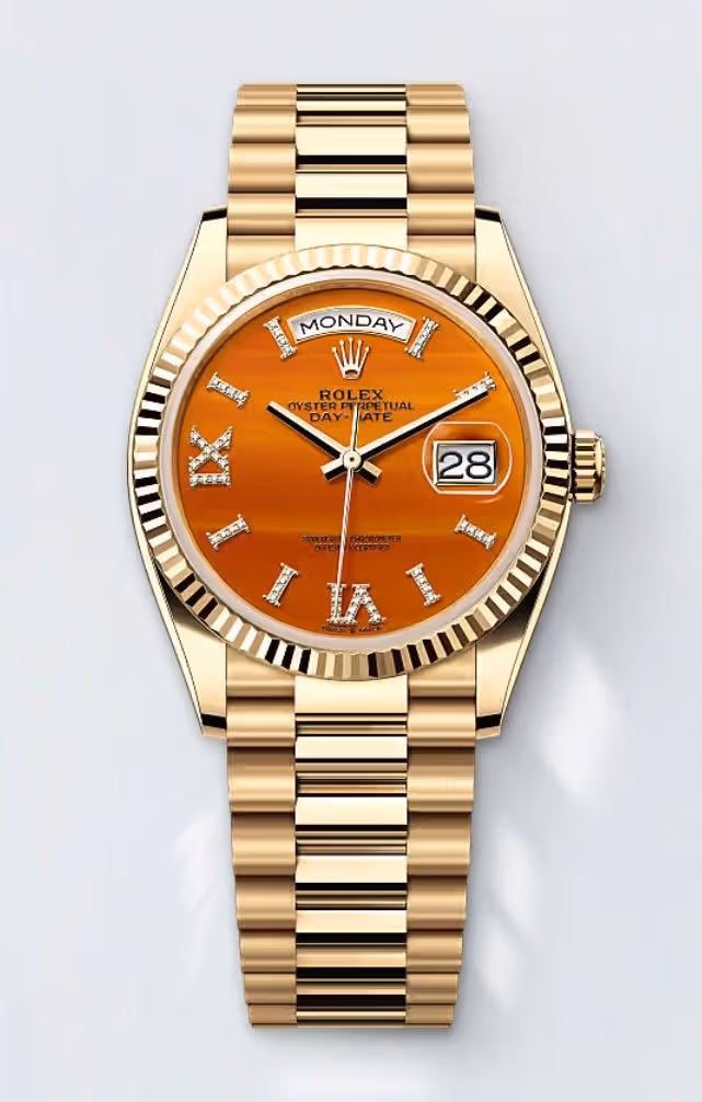 Rolex Day-Dateのカーネリアン文字盤