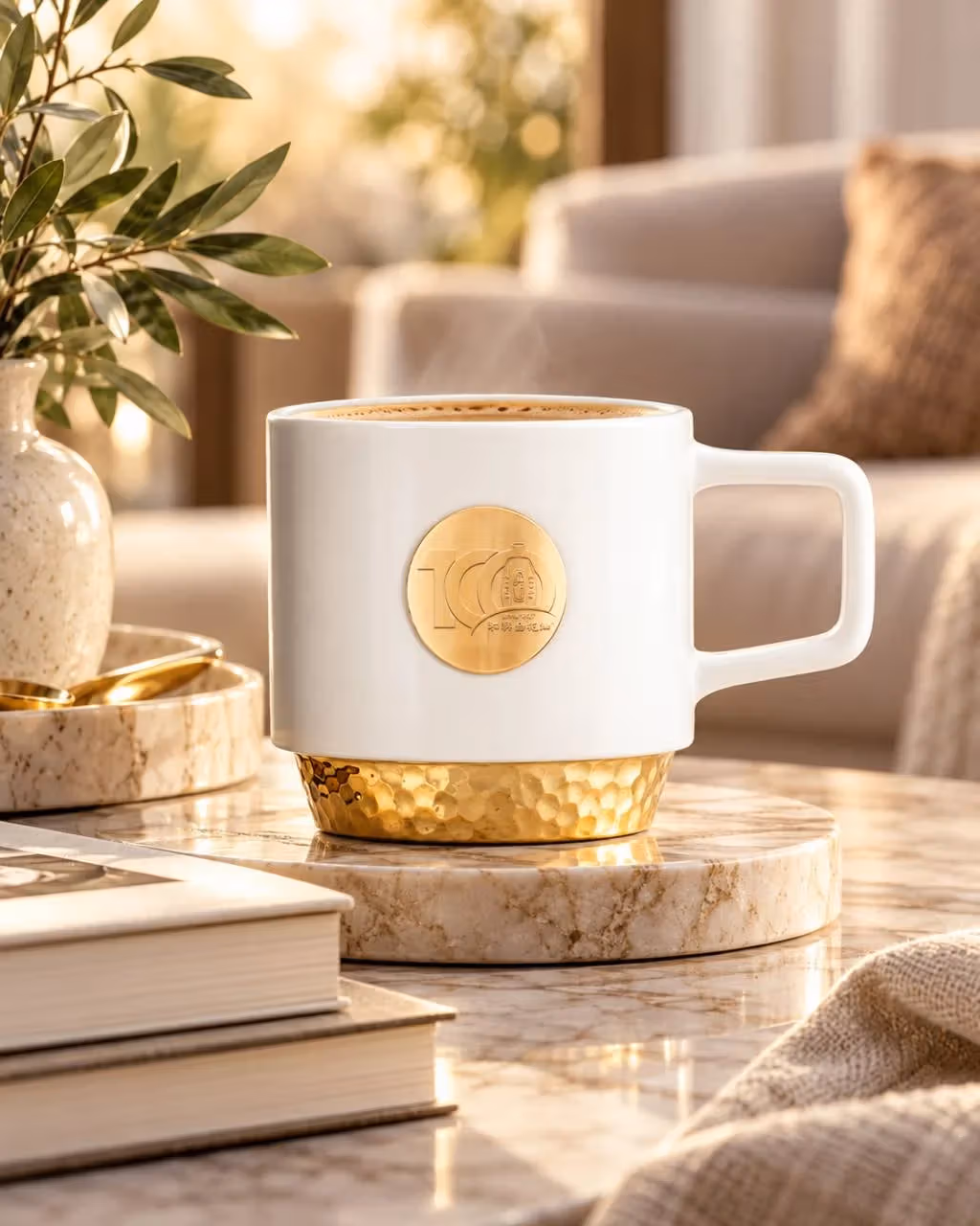 The White Flower Oil gold centenary coffee mug