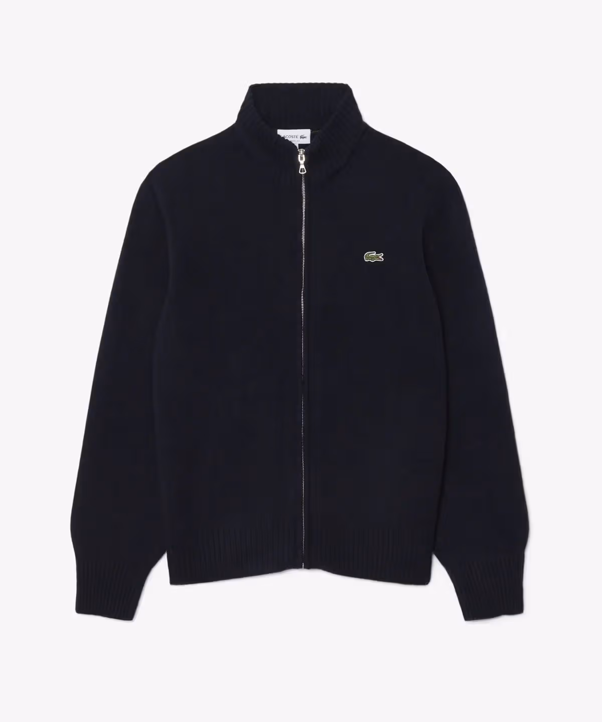 Lacoste全拉链羊毛款以小鳄鱼标志点缀。
