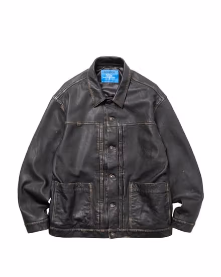 Front of the black Liberaiders washed sheepskin jacket