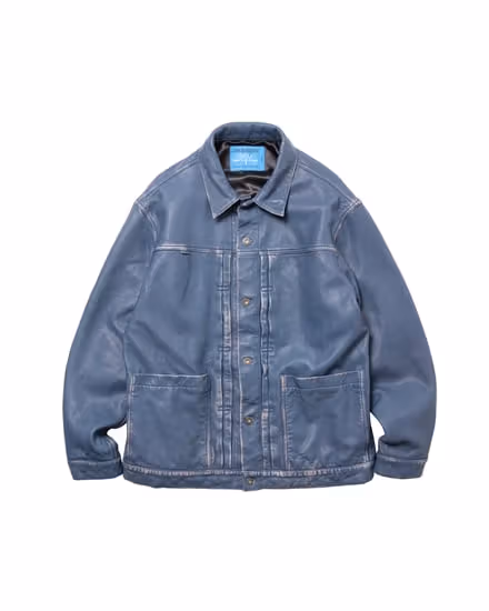Front of the blue Liberaiders sheepskin jacket