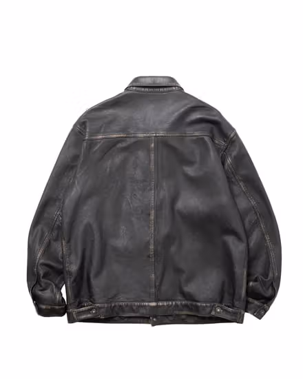 Back of the black Liberaiders washed sheepskin jacket