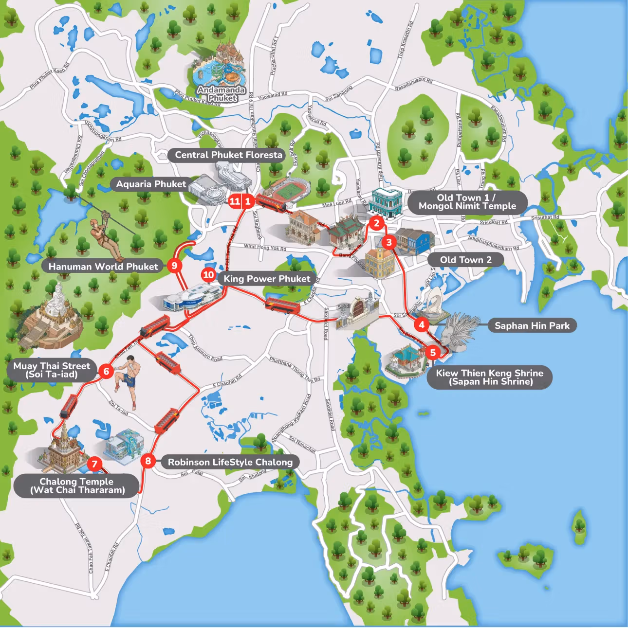 แผนที่วงรอบสิบเอ็ดจุด City Sightseeing Phuket