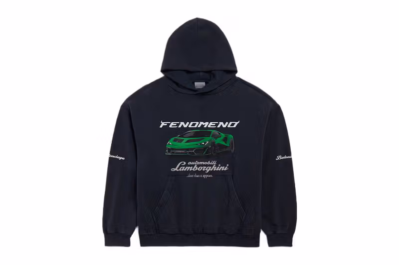 Black Balenciaga Lamborghini hoodie with a green Fenomeno graphic