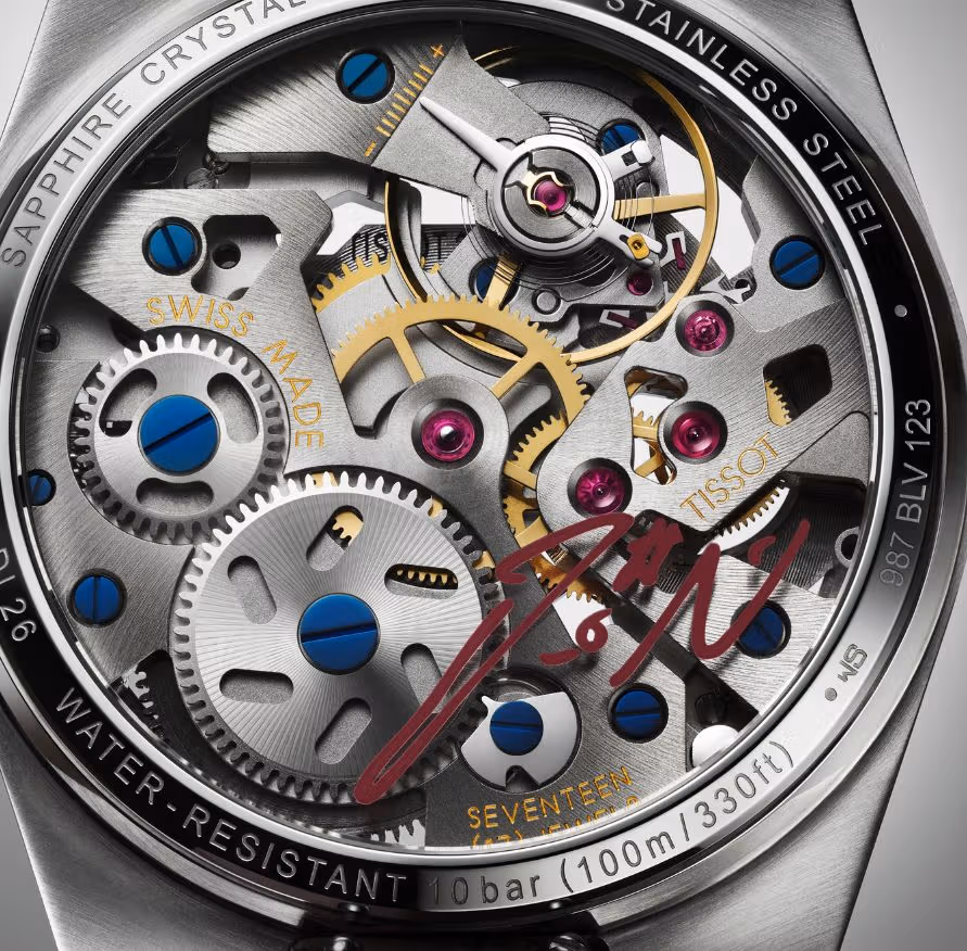Tissot PRXの透明裏蓋のLillard署名と機械構造