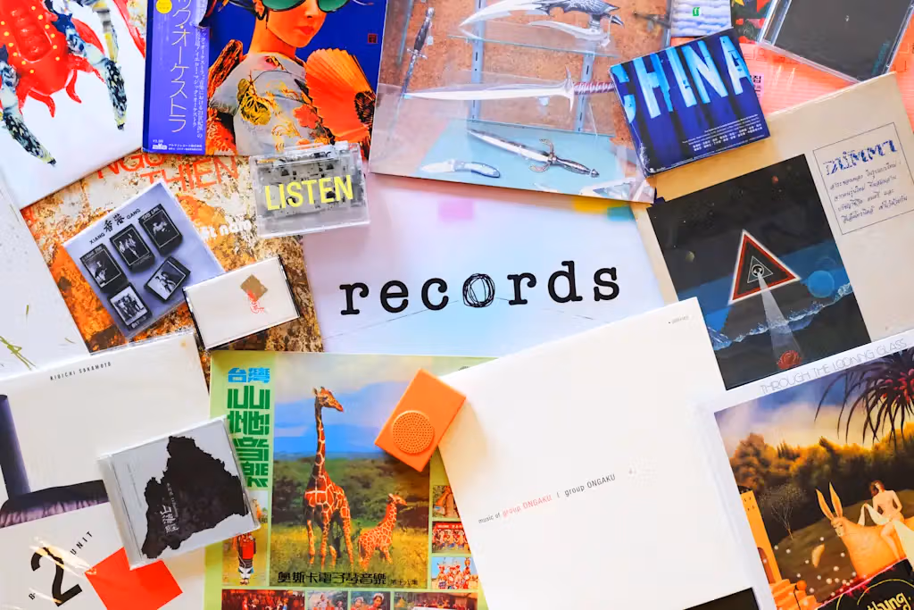 Records and cassettes arranged around the word records