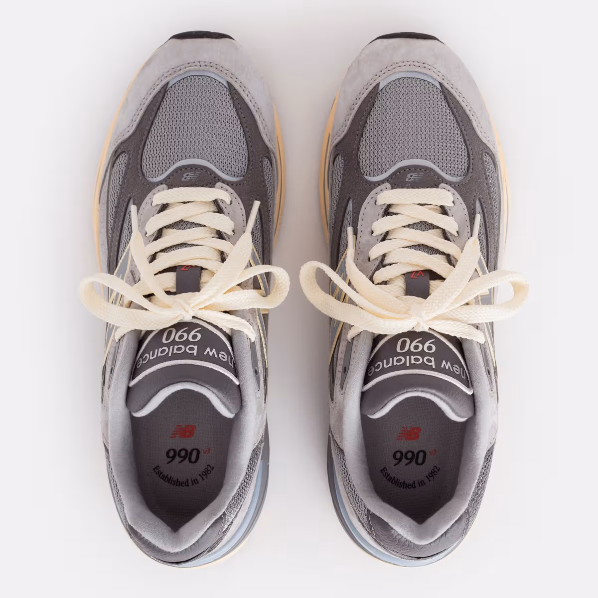 Overhead view of the grey New Balance 990v7