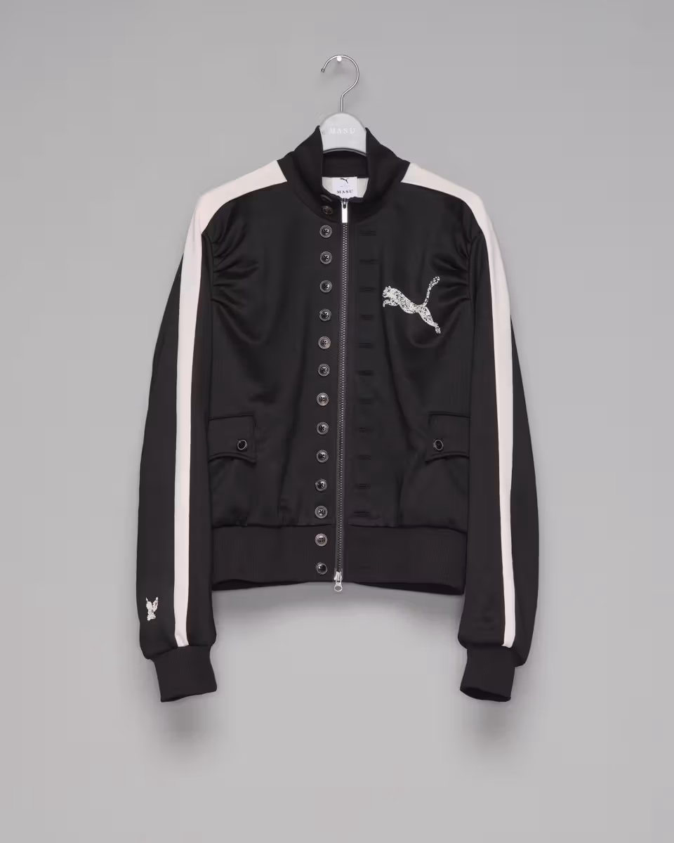 Front of the black T7 Curio collaboration jacket