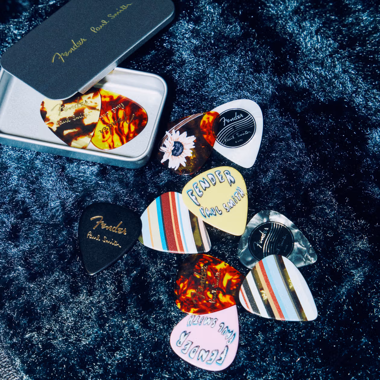 Paul Smith Fender picks and storage tin