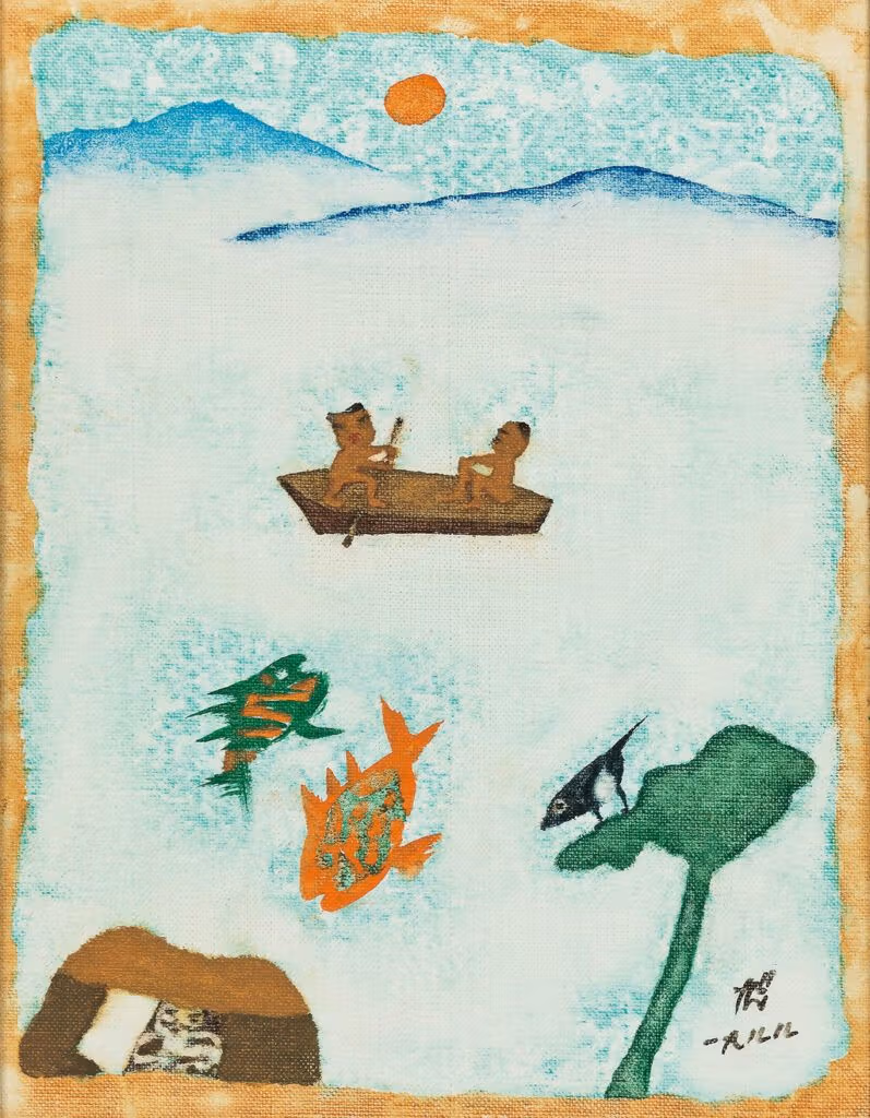 Boat, people, animals and trees in Chang Ucchin’s painting