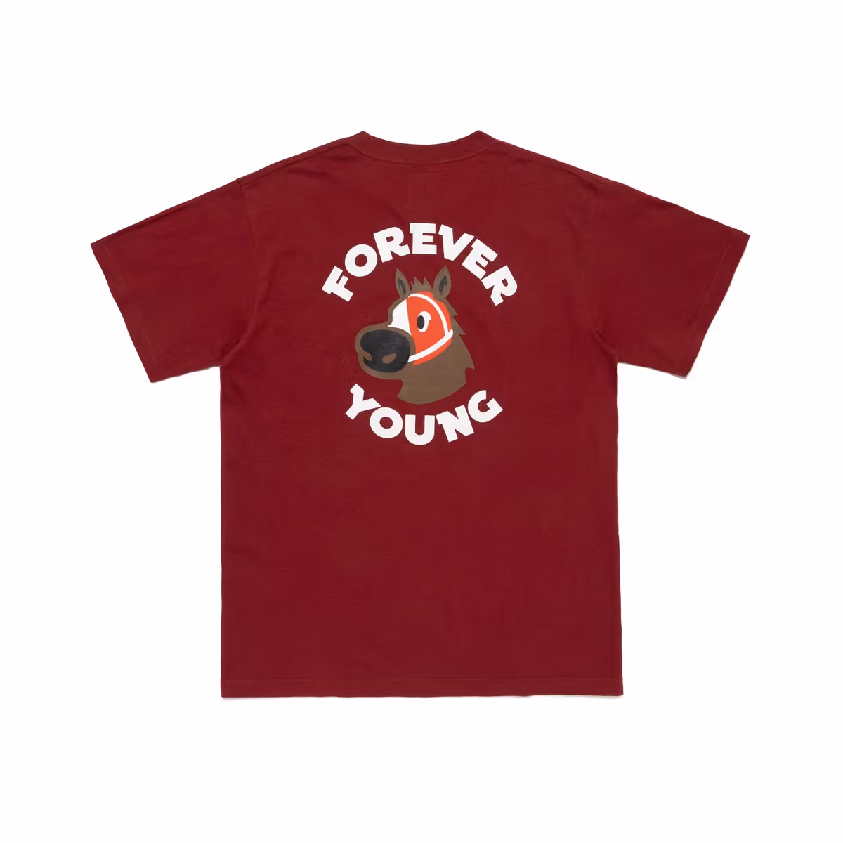バーガンディーのフォーエバーヤングTシャツ背面の馬