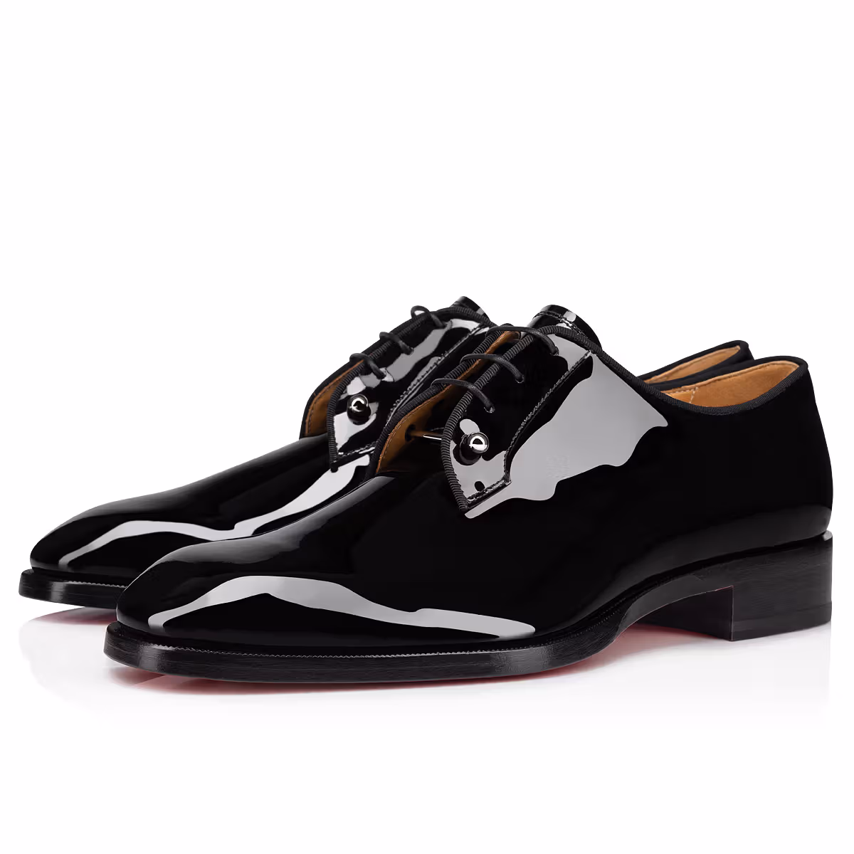 Glossy black Chambeliss lace-up shoes and silver-coloured vamp detail