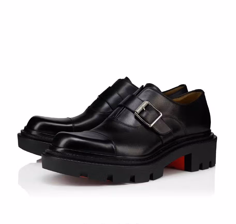 Black Oxyford College double-buckle shoes with thick soles