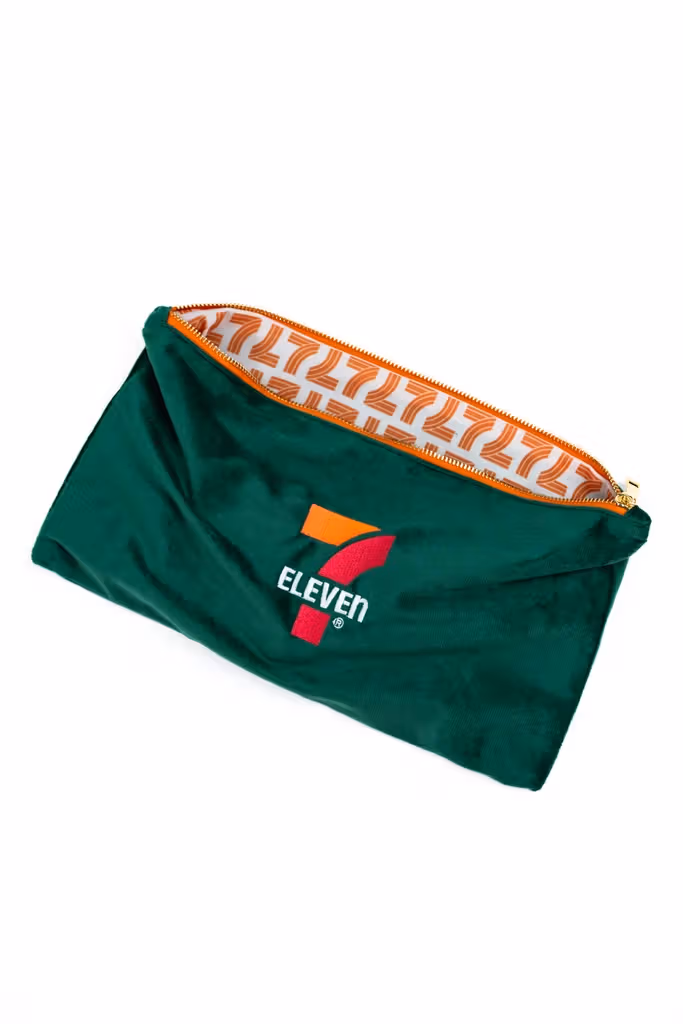 7-Eleven velvet bag and orange-white lining