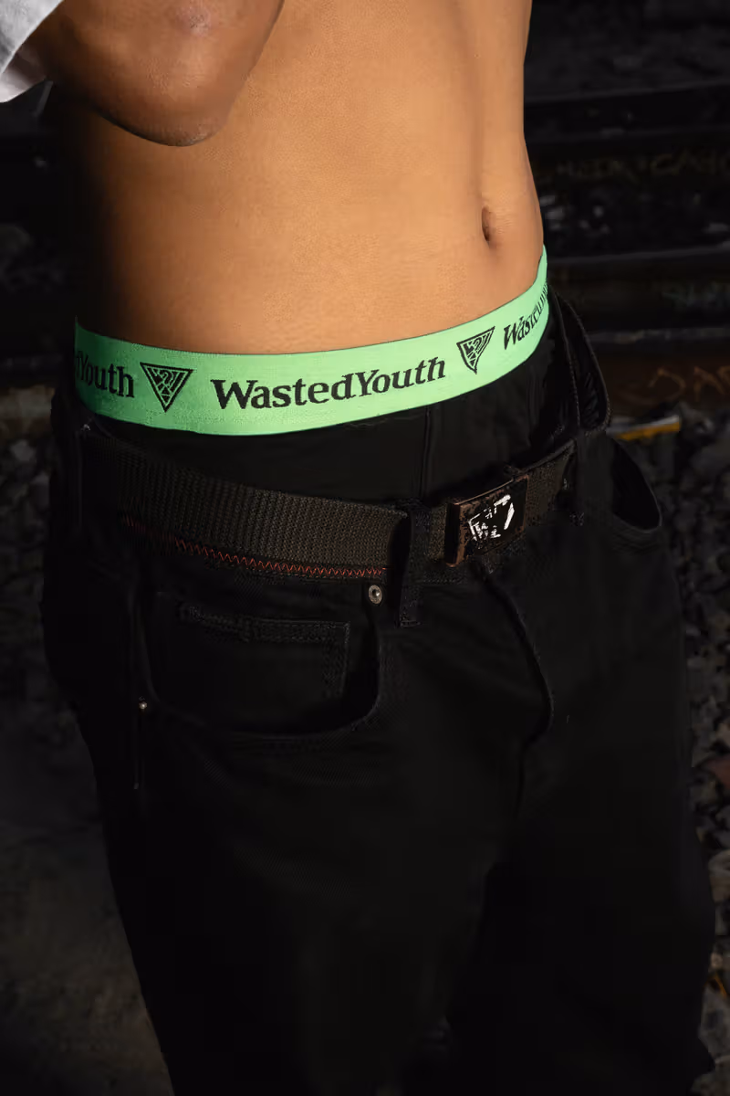 Wasted Youth 복서 브리프 초록 허리 밴드