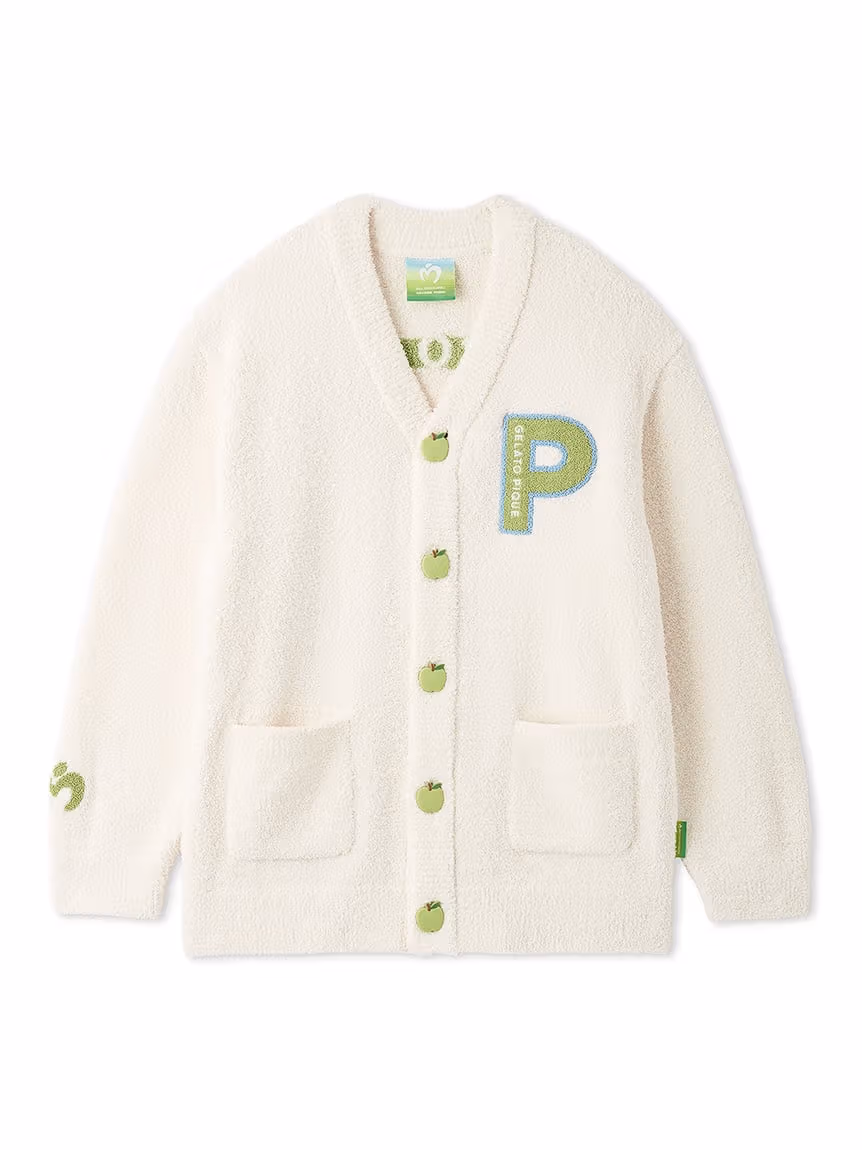 Cardigan with letter P and green-apple buttons