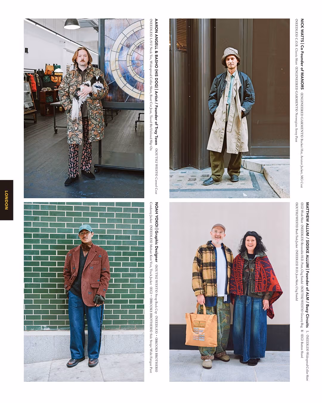 Four outfit portraits in a preview of the NEPENTHES issue