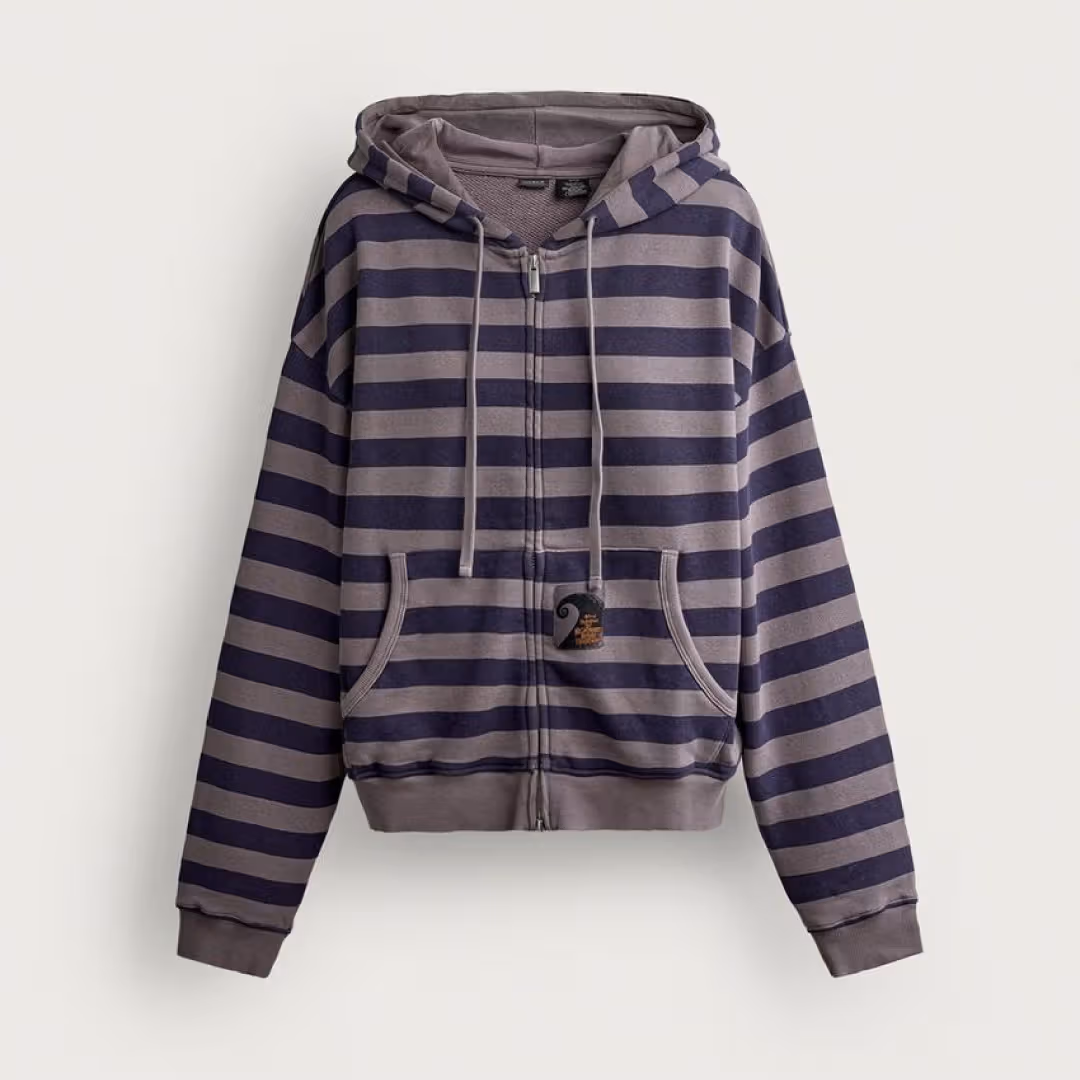 ด้านหน้าฮู้ดซิปลายทางม่วงเทา Zara