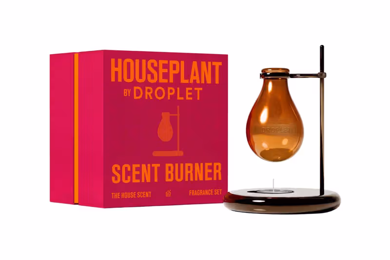 กล่อง Houseplant Droplet Scent Burner กับแก้วอำพันและโครงทองเหลือง