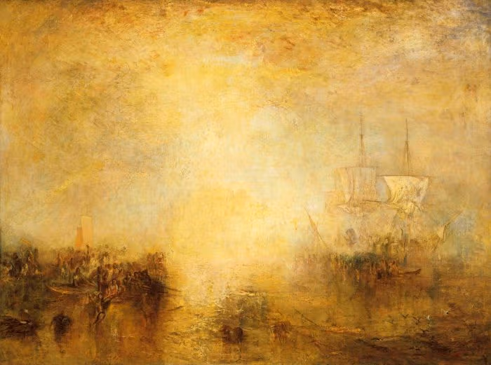 แสงสีทองและเงาเรือในภาพเรือล่าวาฬของ Turner