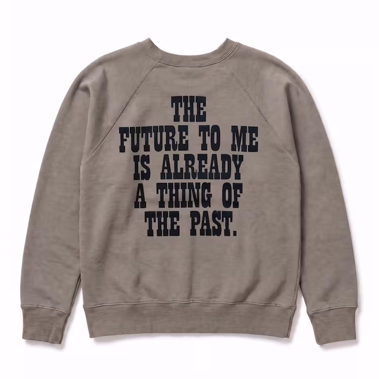 Black lettering on the back of the ATOM sweatshirt